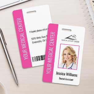 Your Dentist Office Logo Employee Photo ID Pink Badge