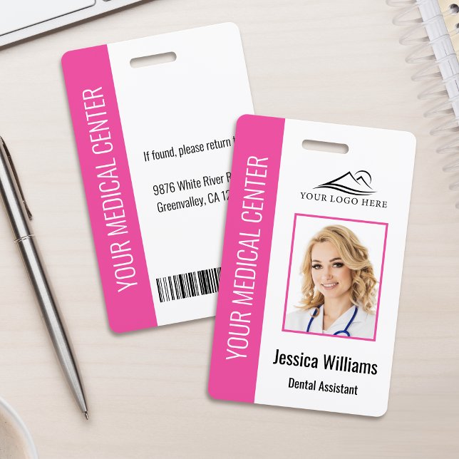 Your Dentist Office Logo Employee Photo ID Pink ID Badge (Creator Uploaded)