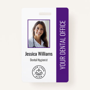 Your Dentist Office Logo Photo ID Purple ID Badge