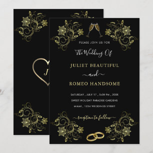 Your Design Black Gold Wedding Invitation Template
