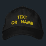 Your Design Custom Text Embroidered Baseball Cap<br><div class="desc">Choose Fonts and Colour - Design Your Own Easy Personalised Custom Text Embroidered Hats - Add Your Text / Name / Logo / more with Customisation tool - Choose Your Colour / Size / Font - Make Your Unique Business Promotional Hat / Baseball Caps / Gift :) Good Luck -...</div>