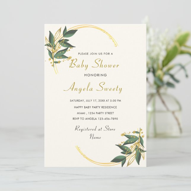 Your Design Gold Baby Shower Invitation Template (Standing Front)