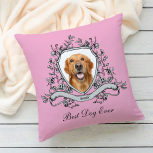 Your Dog in a Floral Crest Best Dog Ever Cushion