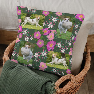 Your dog in a wild flowers garden, Photo pattern Cushion