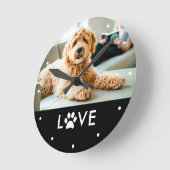 Your Dog or Cat Photo | Love with Paw Print Round Clock (Angle)
