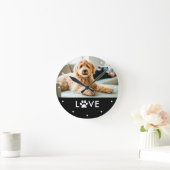 Your Dog or Cat Photo | Love with Paw Print Round Clock (Home)