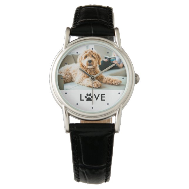 Your Dog or Cat Photo | Love with Paw Print Watch (Front)