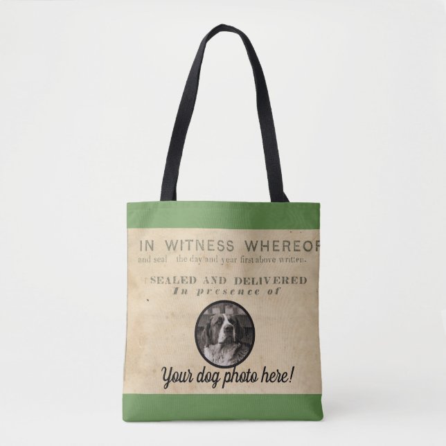 Your Dog Photo n Paws 1860 Legal Document antique Tote Bag (Front)