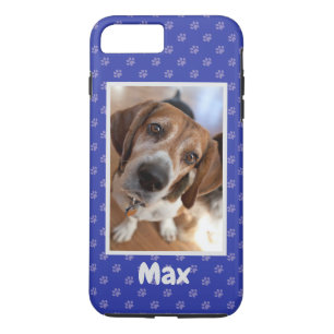 Your Dog Photo & Name Puppy Dog Paw Royal Blue iPhone 8 Plus/7 Plus Case