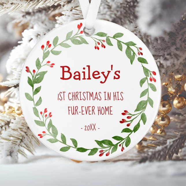 Your Dog Photo Watercolor Wreath 1st Christmas Ornament (Creator Uploaded)