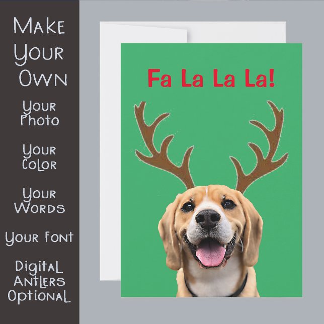 Your Dog Photo with Digital Antlers Green Holiday Card (Creator Uploaded)