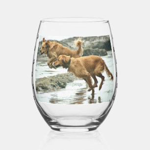 Your Dog Photo with Paw Prints Stemless Wine Glass