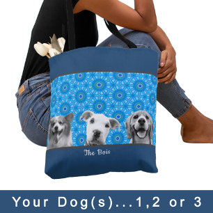 Your Dog(s) Photo for Dog Mum Lovers Blue Pattern Tote Bag