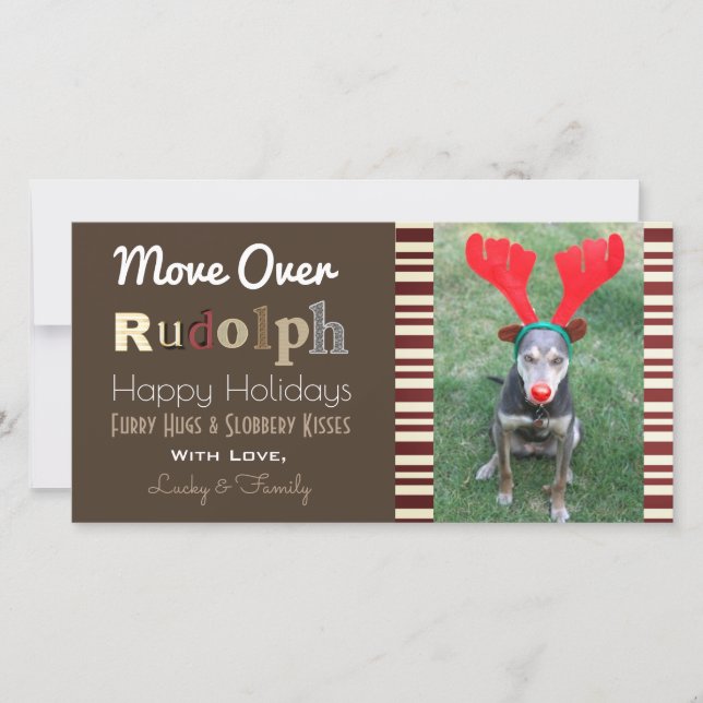Your Dogs Christmas Reindeer w/Vertical Photo Holiday Card (Front)