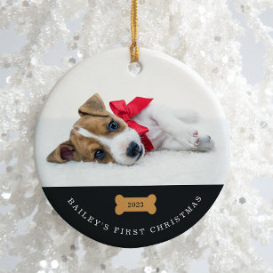 Your Dog's First Christmas   Charcoal with Photos Ceramic Tree Decoration