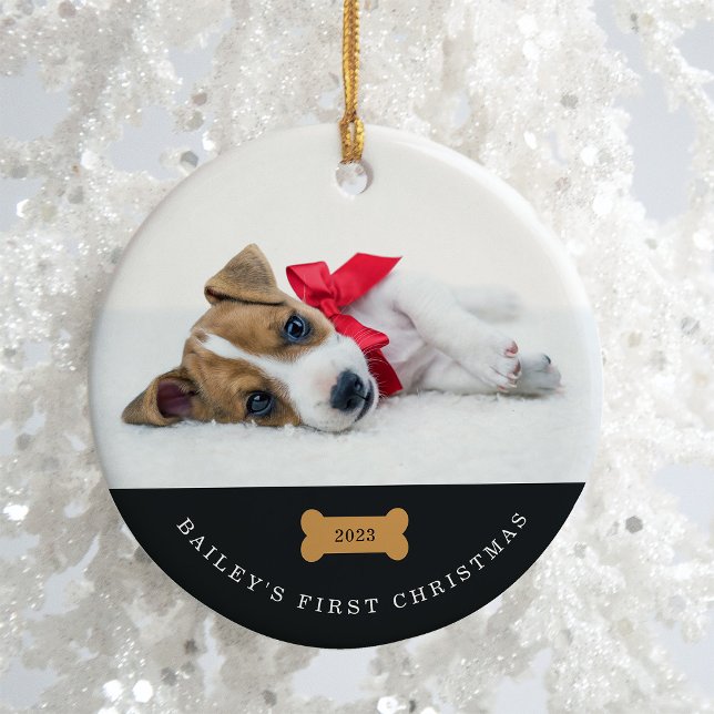 Your Dog's First Christmas | Charcoal with Photos Ceramic Tree Decoration (Creator Uploaded)