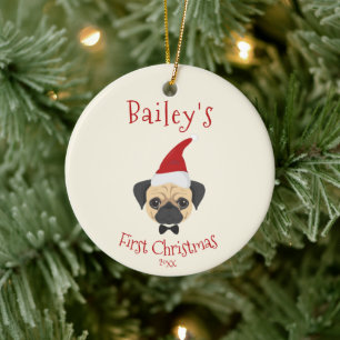 Your Dog's First Christmas - Cute Pug Ceramic Tree Decoration