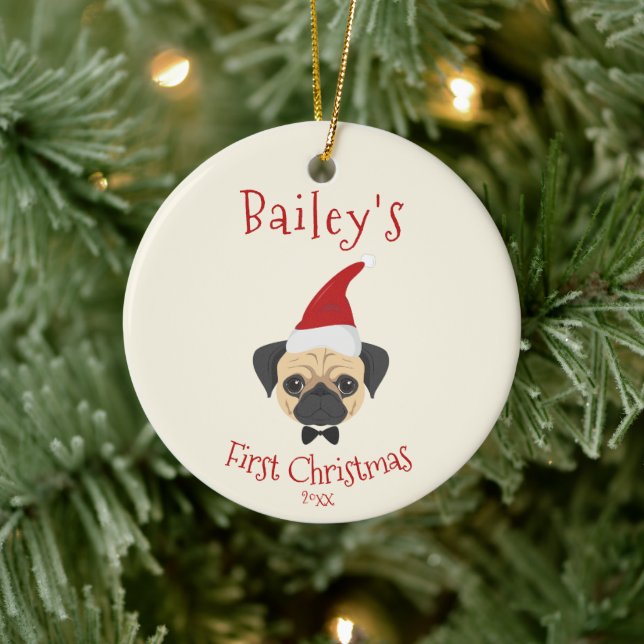 Your Dog's First Christmas - Cute Pug Ceramic Tree Decoration (Tree)