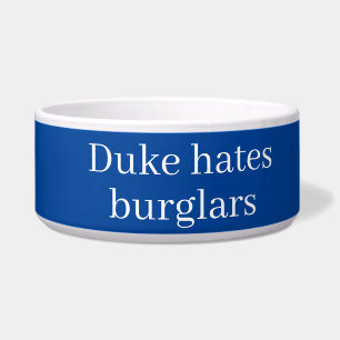 Your dog's name dish, funny, blue white bowl