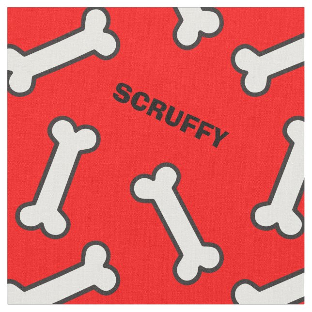 Your Dog's Name Red and White Bone Pattern Fabric (Close Up)