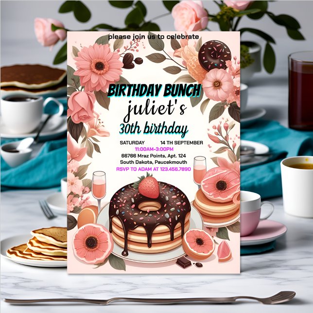 your Doughnut pancake adult pink Brunch 30th Birth Invitation (Creator Uploaded)