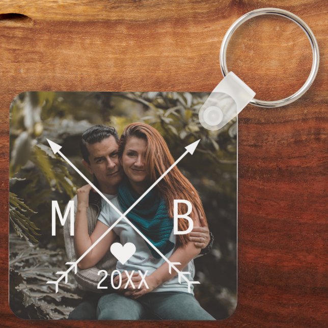 Your Elegant Classy Monogrammed Love Heart Arrows Key Ring (Back)