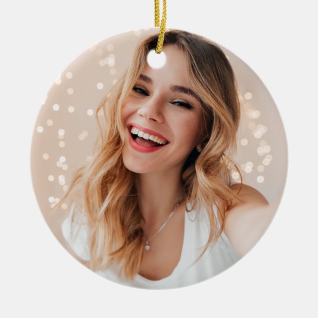 Your face on a birthday ceramic tree decoration (Front)