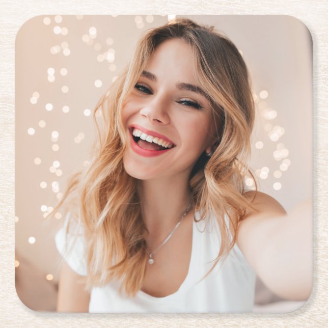 Your face on a birthday square paper coaster (Front)