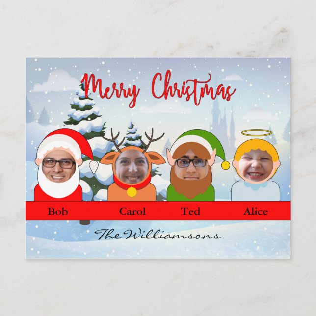 Your Family as Santa Reindeer Elf and Angel Photo Postcard (Front)