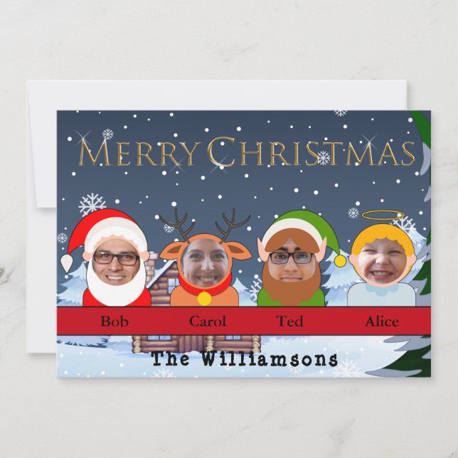Your Family as Santa Reindeer Elf Plus Angel Photo Holiday Card (Front)