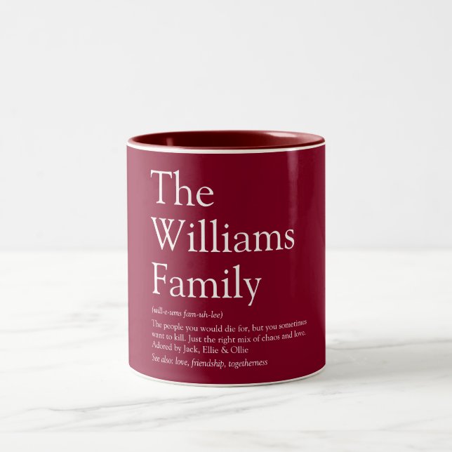 Your Family Definition Modern Fun Burgundy Two-Tone Coffee Mug (Center)