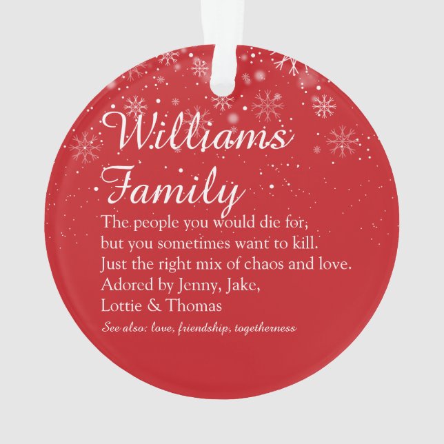 Your Family Definition Photo Christmas Holiday Ornament (Back)