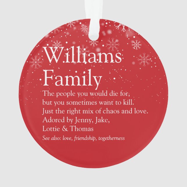 Your Family Definition Photo Snowflakes Christmas Ornament (Back)