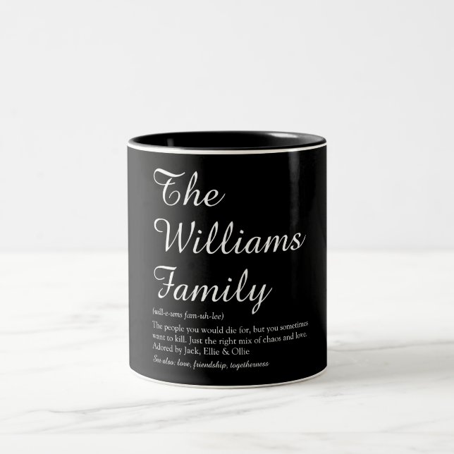 Your Family Definition Script Black and White Two-Tone Coffee Mug (Center)