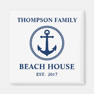 Your Family Name Beach House Sea Anchor White Blue Magnet