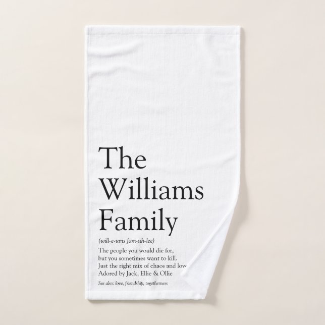 Your Family Name Definition Fun Black and White Bath Towel Set (Hand Towel)