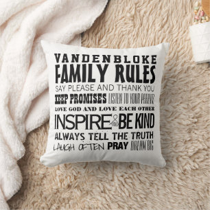 Your Family Name Family Rules & Established Date Cushion