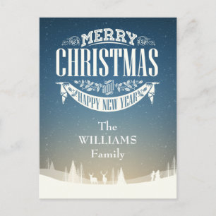 Your Family Name Merry Christmas Winter Snow Scene Postcard