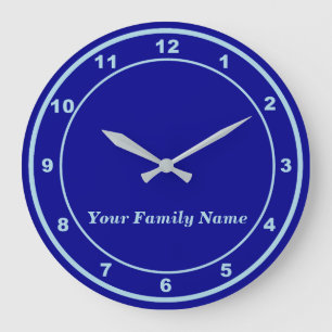 Your Family Name on Blue Round Wall Clock