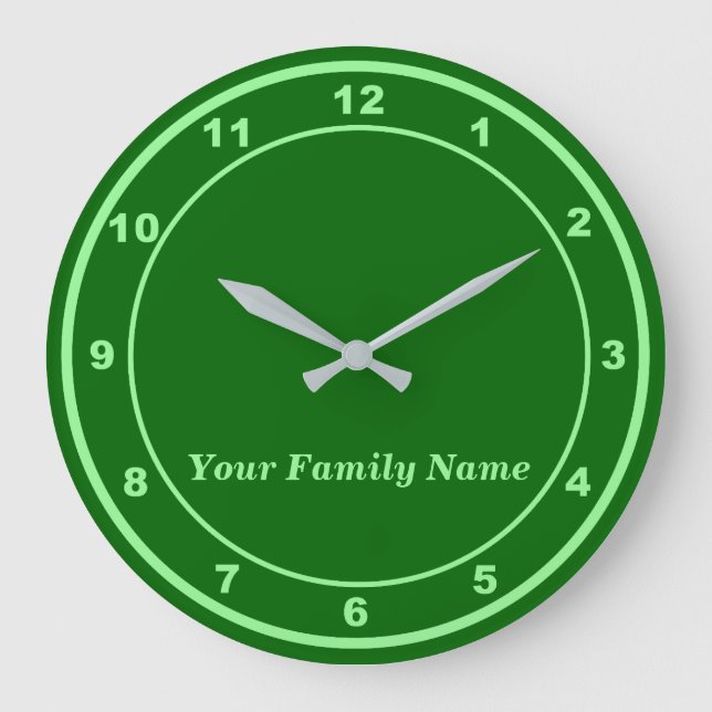 Your Family Name on Green Round Wall Clock (Front)