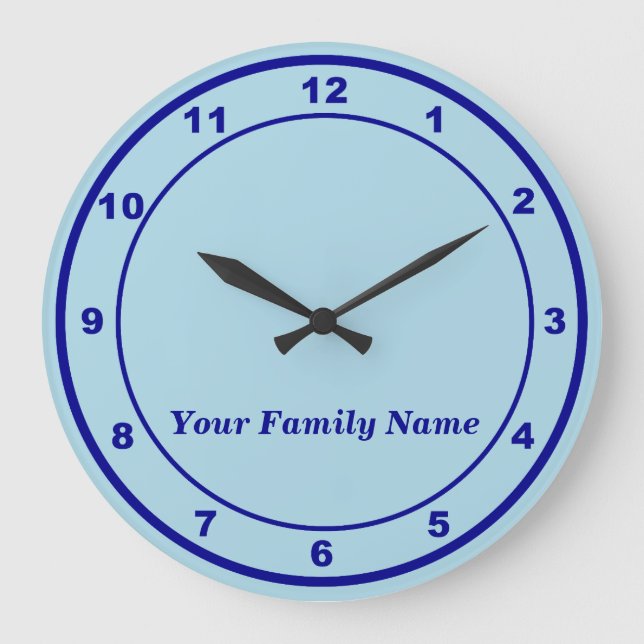 Your Family Name on Light Blue Round Wall Clock (Front)