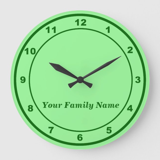 Your Family Name on Light Green Round Wall Clock (Front)