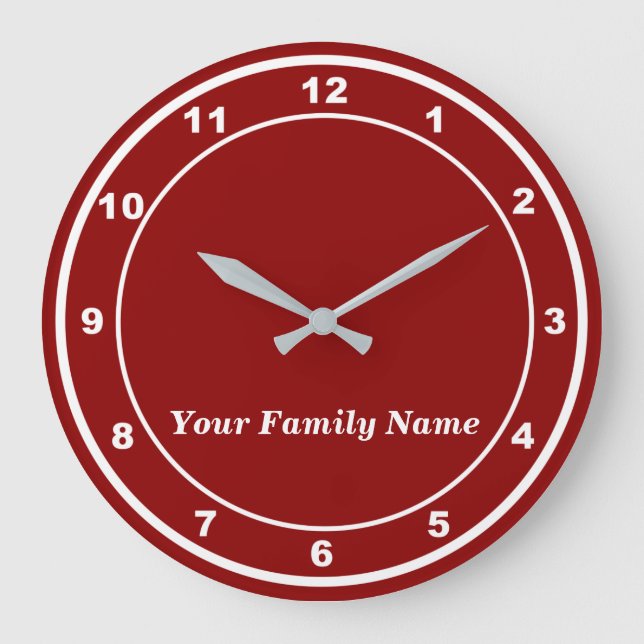 Your Family Name on Red Round Wall Clock (Front)