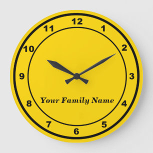 Your Family Name on Yellow Round Wall Clock