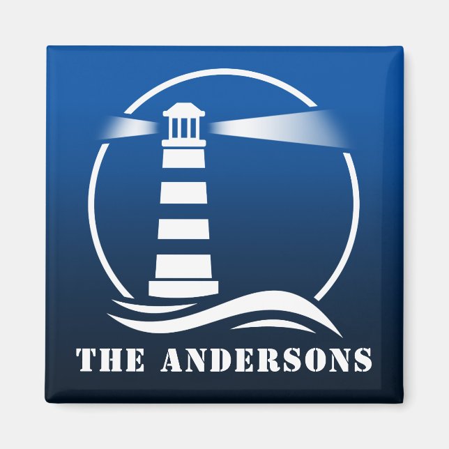 Your Family Name or Text Classic Lighthouse Blue Magnet (Front)
