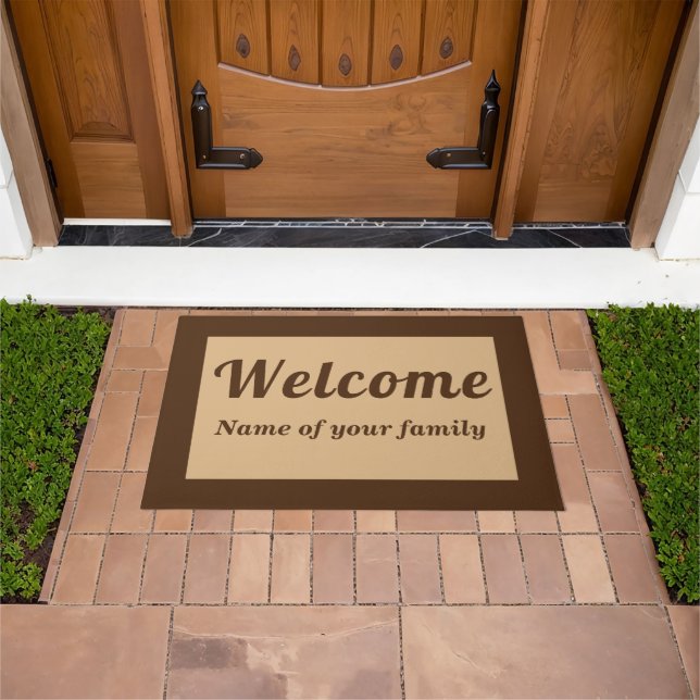 Your Family Name With Welcome on Brown Doormat (Outdoor)