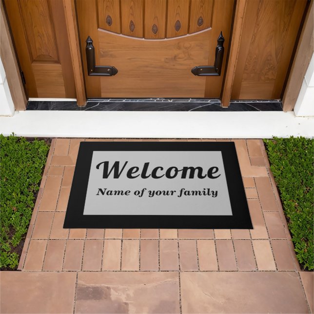 Your Family Name With Welcome on Grey Doormat (Outdoor)