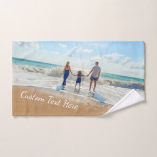 Your Family Photo Bath Towel Set Custom Text