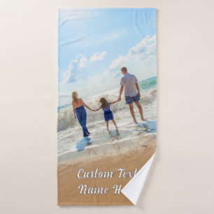 Your Family Photo Bath Towel Set Custom Text Name