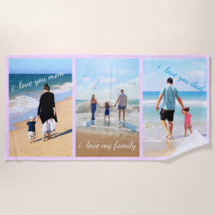 Your Family Photo Collage Beach Towel with Text